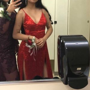 double slit sequin dress